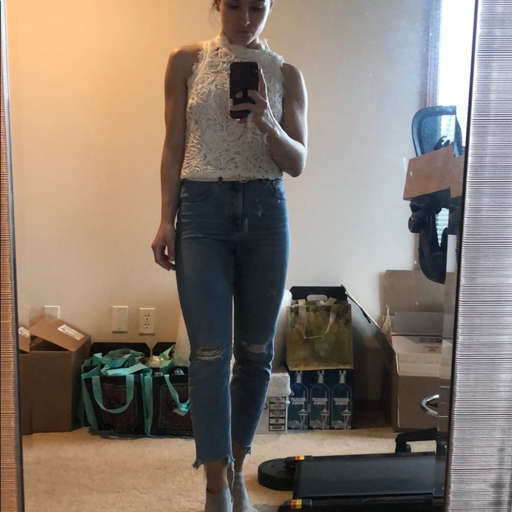 Zara XS lace white high neck sleeveless top - Picture 6 of 8